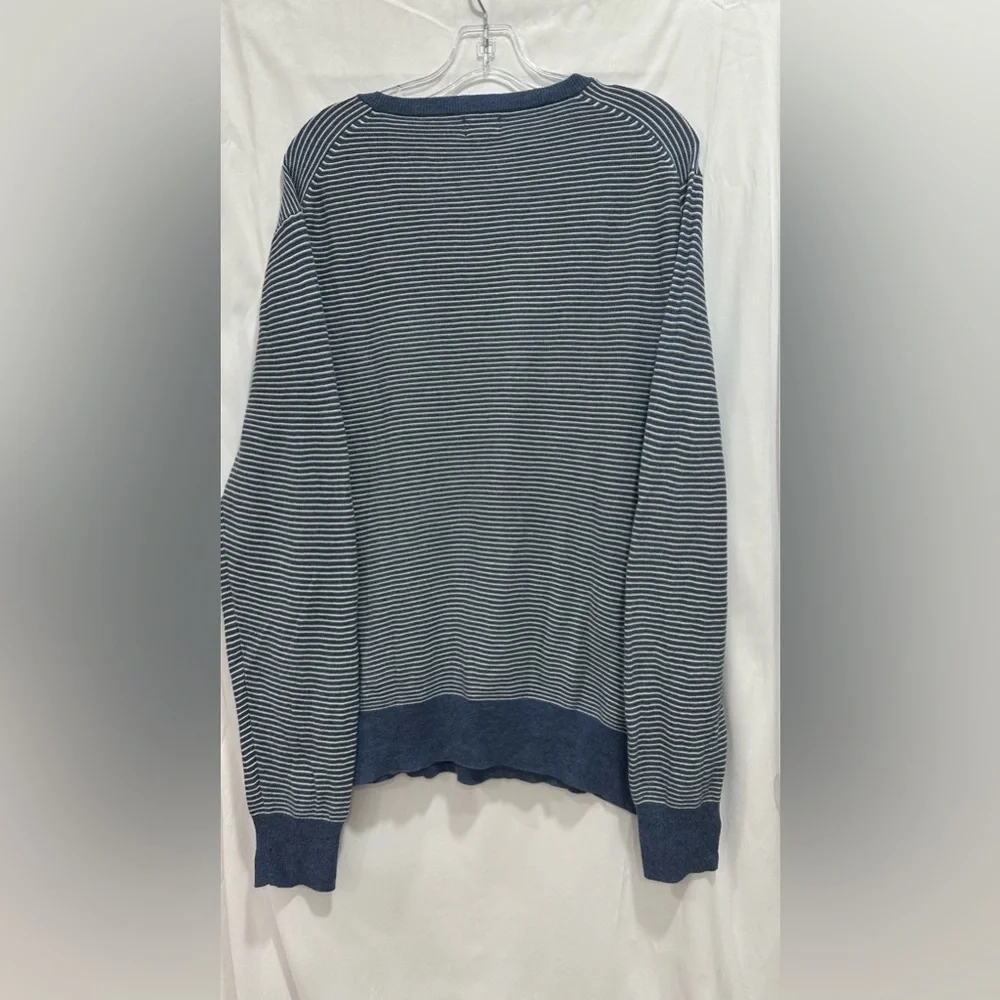 J. CREW BLUE-WHITE STRIPE PULLOVER SWEATER, RIB KNIT CREW NECK, CUFFS, HEM, SZ M